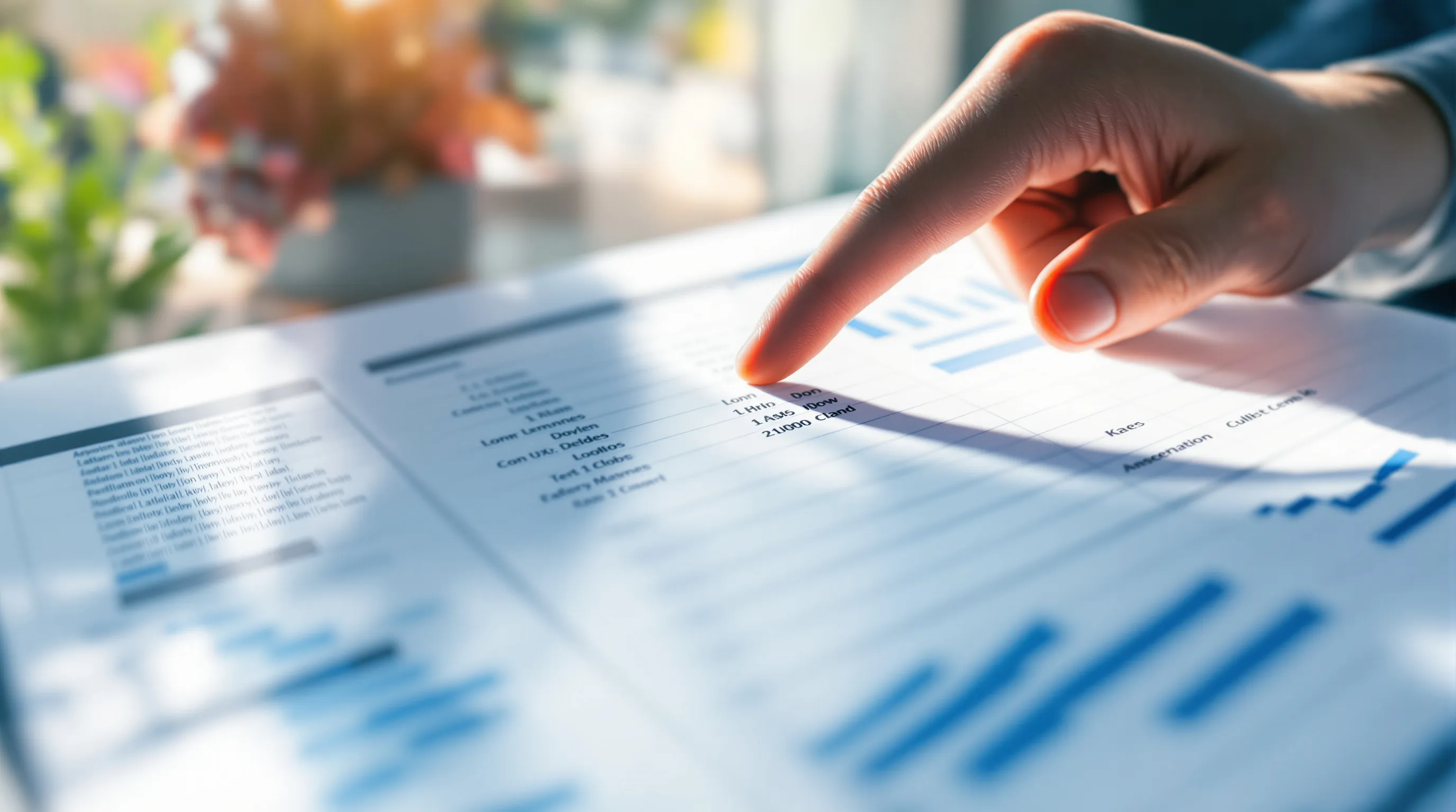 A hand pointing at a spreadsheet comparing three tiers of software pricing on a laptop screen