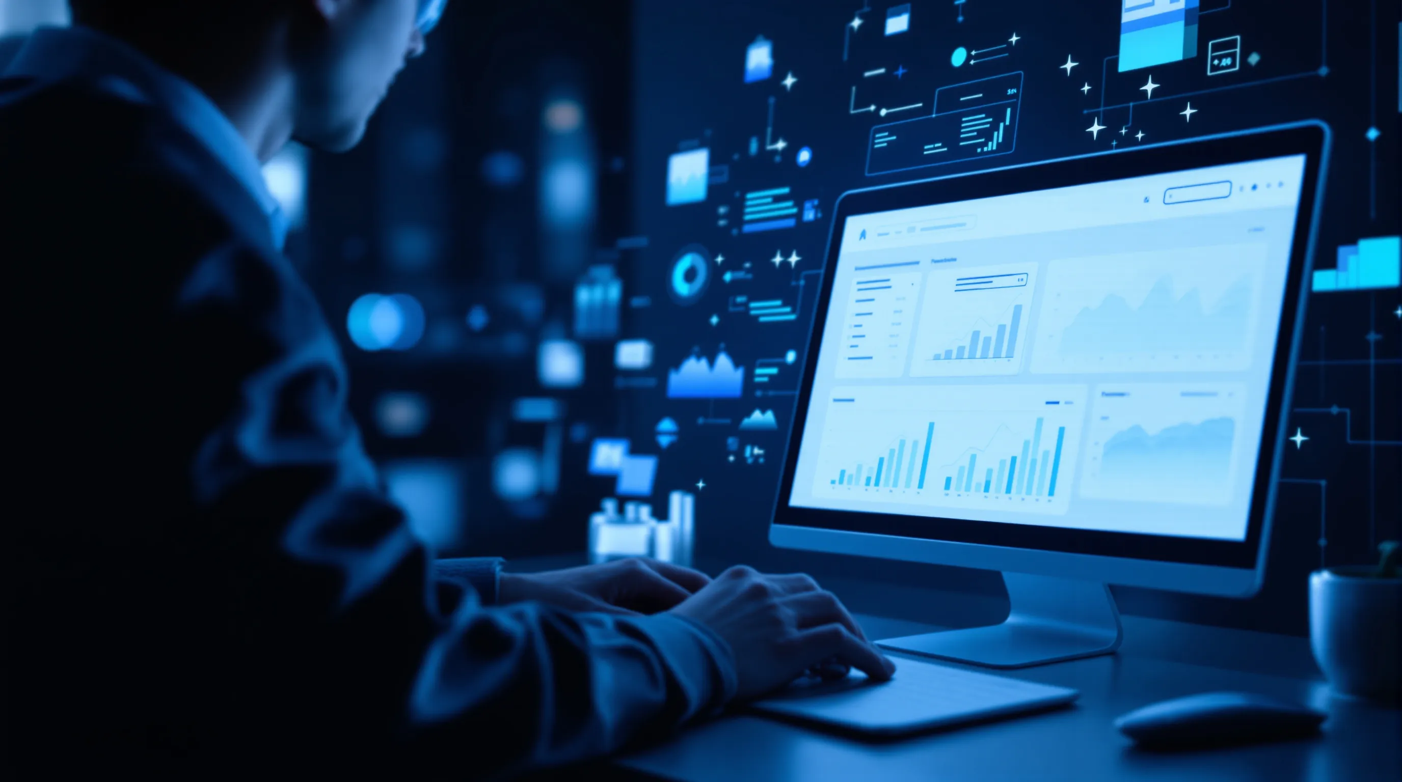 Marketing analyst reviewing AI citation rate baseline across multiple engines on a data dashboard