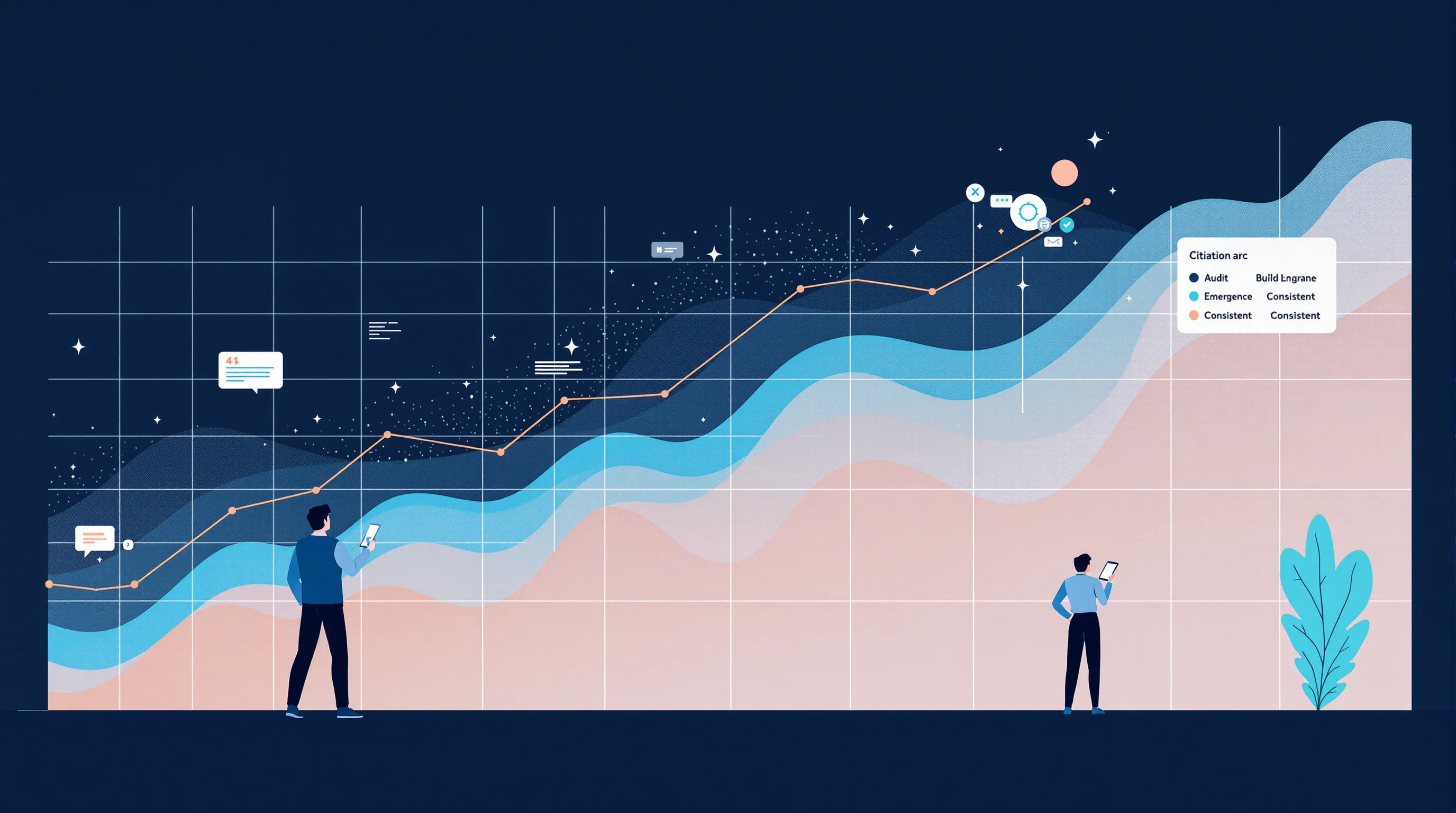 Four-phase AI citation growth arc from zero to consistent citations