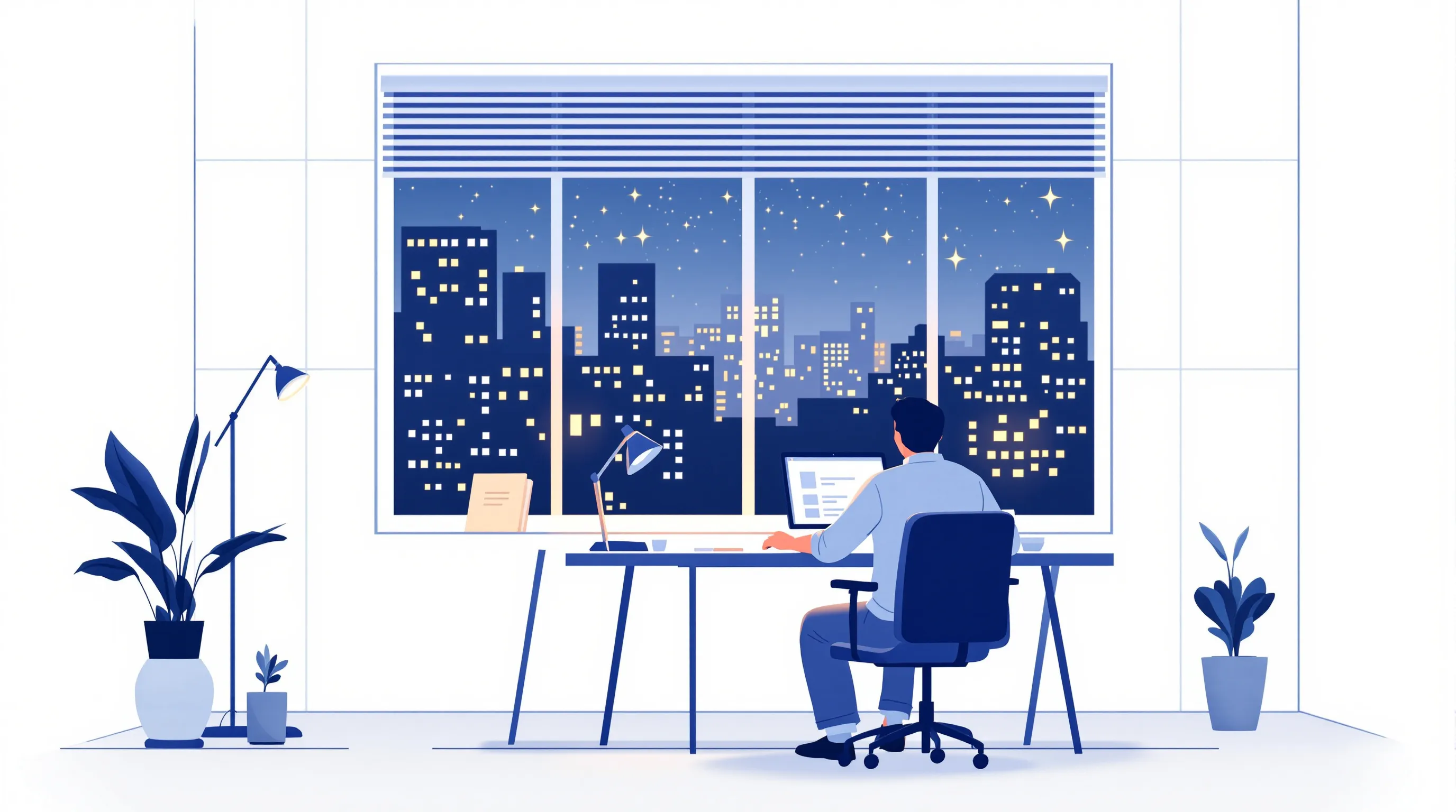 Startup founder at a laptop at dusk comparing AI assistant answers in two browser tabs