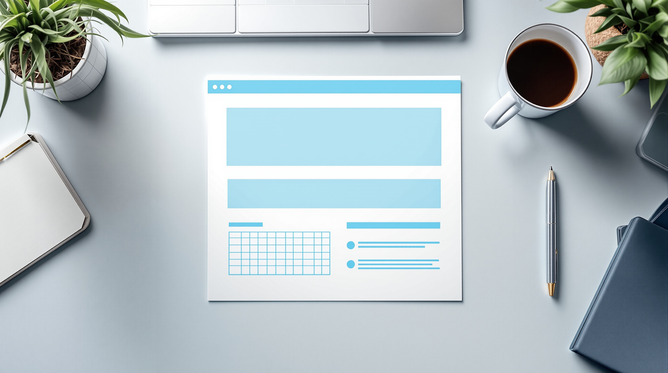 Illustration of an AEO-optimized article wireframe showing bold lede, body sections, comparison table, and FAQ structure